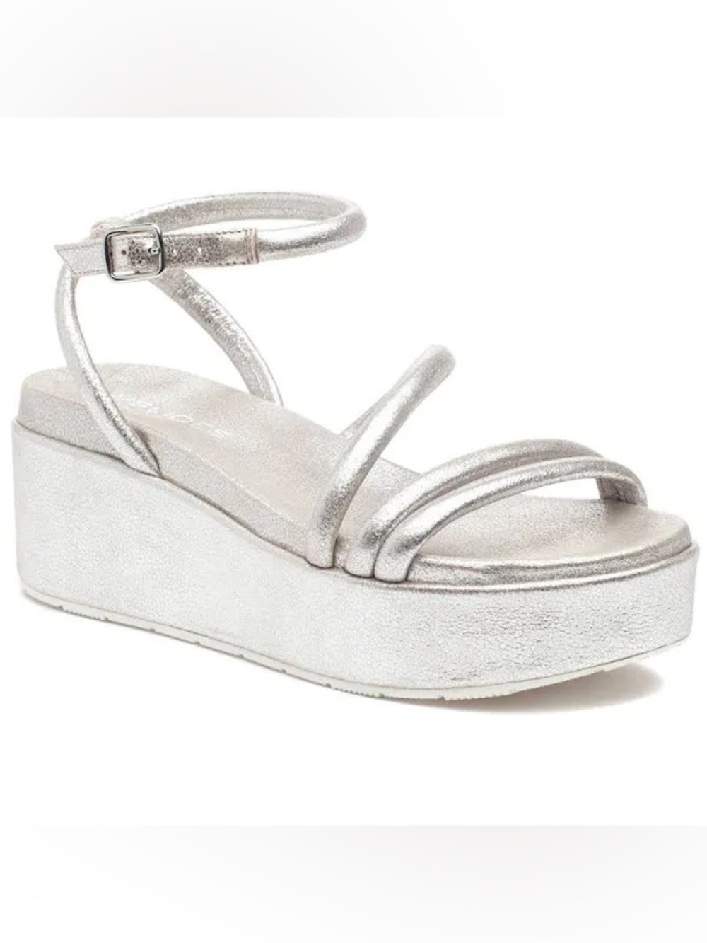 J/Slides Women's Slate Silver Metallic Quilt Leather Platform Wedge Sandals